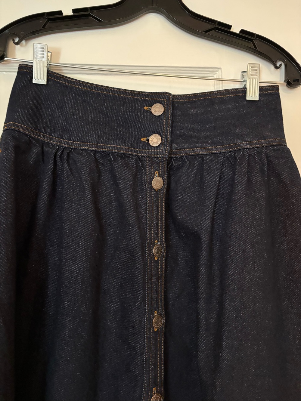 Loeffler Randall Dark Blue Denim Button-Front A-Line Skirt - Picture 4 of 5
